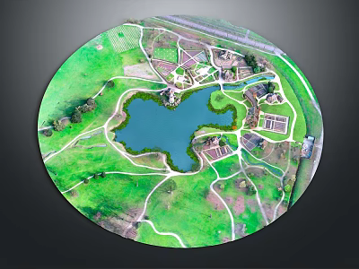 Modern Park Landscape Design With Lake Green Space Paths And Buildings 3d model