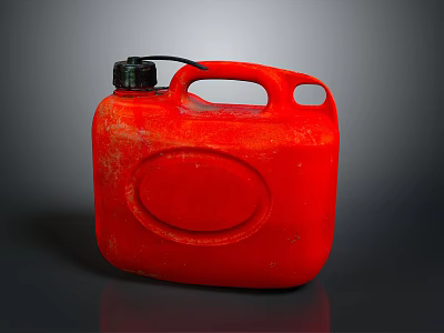 Red Industrial Plastic Jerry Can With Black Cap Handle And Worn Surface Finish 3d model
