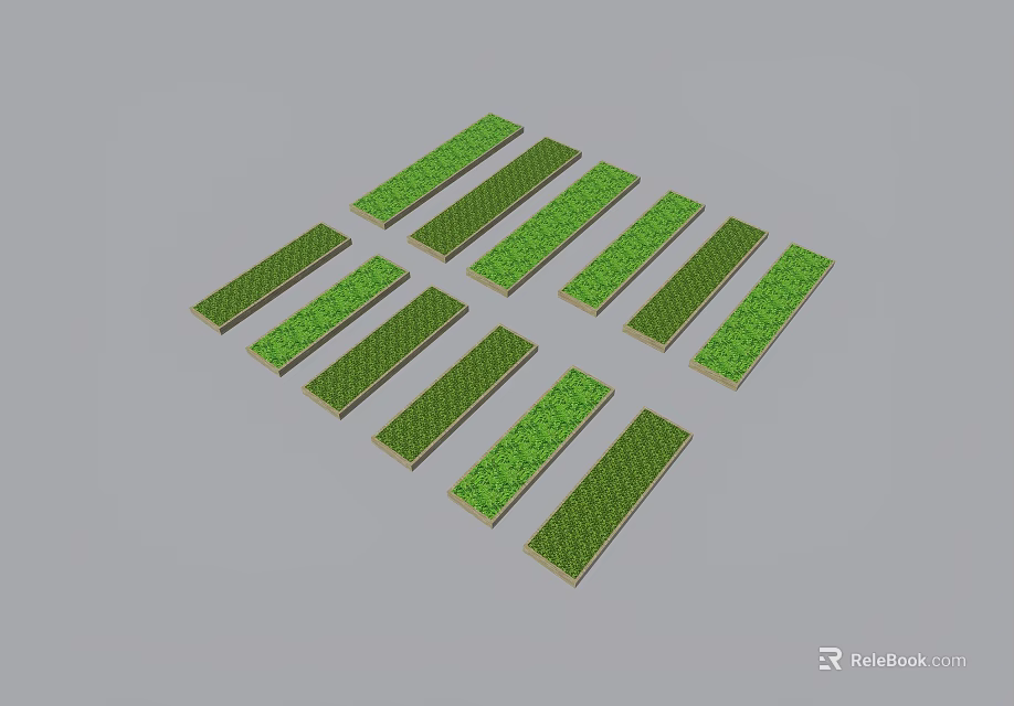 Green Agricultural Crop Strips Neatly Arranged in Organized Farm Layout 3d model 