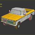Yellow And White Classic Pickup Truck With Retro Design And Reflective Surface