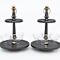 Elegant Black Wine Cabinet With Gold Accents Tiered Trays And Transparent Glass Cups