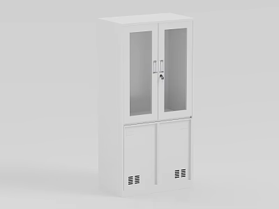 White Metal File Cabinet With Glass Doors And Lower Ventilation Cabinets 3d model