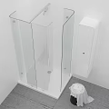 Modern Minimalist Bathroom With Glass Shower Enclosure White Storage Cabinet And Towel