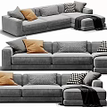 Gray Sectional Sofa With Colorful Cushions And Soft Throw Blanket 3d model