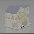 Two story Building With Blue Roof Balconies Vines Ground Floor Shop And Scooter
