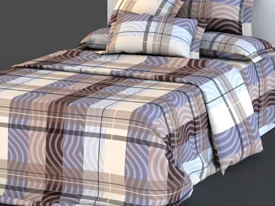 Cozy Plaid Pattern Double Bed With Matching Bedspread And Decorative Pillows 3d model