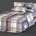 Cozy Plaid Pattern Double Bed With Matching Bedspread And Decorative Pillows