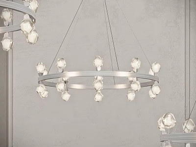 Modern Silver Metal Frame Chandelier with Transparent Crystal Decorations and Circular Design 3d model