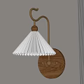 Modern Wall Lamp With Wooden Base Metal Arm And Pleated White Lampshade