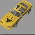 Yellow Classic Sports Car With Black Roof And Eagle Graphic On Hood