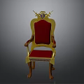 Ornate Royal Throne Chair With Golden Frame Red Upholstery And Decorative Top