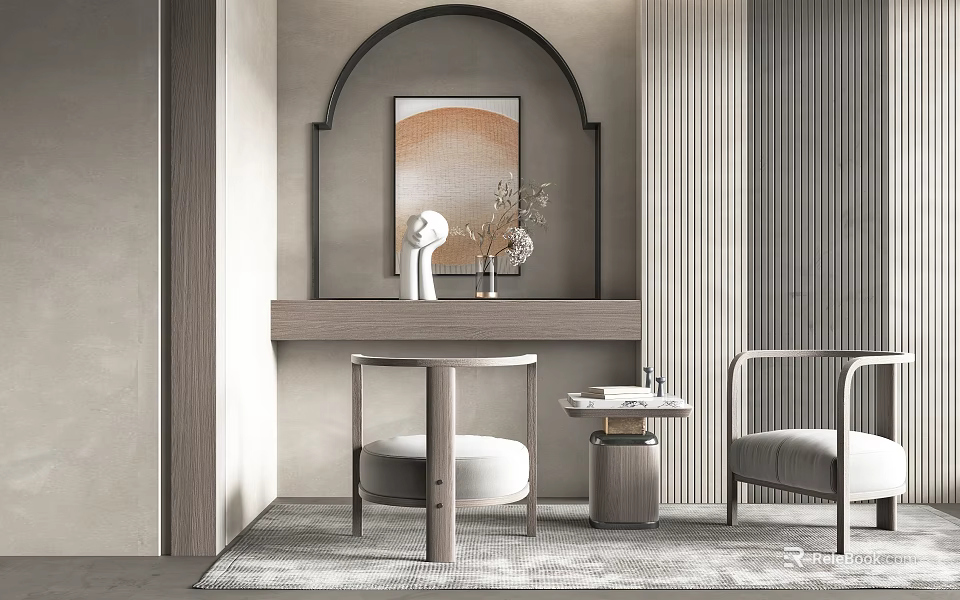 Elegant Modern Living Room Interior With Leisure Sofa Set And Decorative Artworks 3d model 