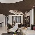 Modern Duplex Living Room Interior With Circular Staircase Chandelier Accent Chair And Rug