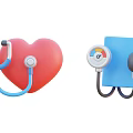 Medical Health Equipment Featuring Red Heart Stethoscope And Blue Blood Pressure Monitor