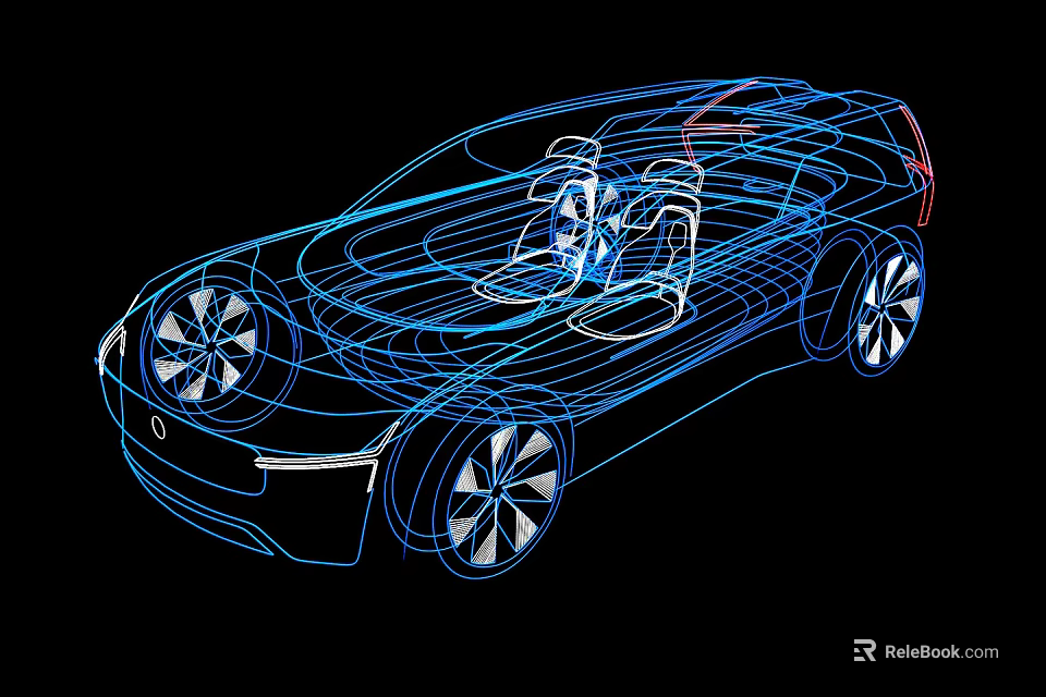 Wireframe Concept Car With Sleek Body Design Two Seats and Stylish Wheels 3d model 