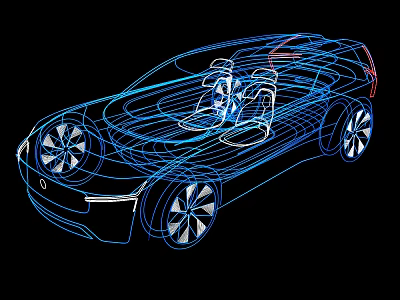 Wireframe Concept Car With Sleek Body Design Two Seats and Stylish Wheels 3d model