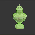 Ornate White Ceramic Urn With Floral Patterns Lid And Gold Trim Base