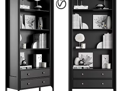 Modern Black Storage Shelf With Drawers Books Decor Items And Photo Frames 3d model