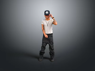 Casual Outfit With Black Cap White T-shirt And Black Pants On Gray Background 3d model