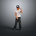 Casual Outfit With Black Cap White T-shirt And Black Pants On Gray Background