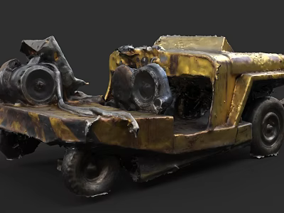 Rusty Modified Car With Exposed Engine Parts And Rusted Yellow Black Body 3d model