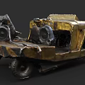 Rusty Modified Car With Exposed Engine Parts And Rusted Yellow Black Body