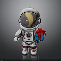 Astronaut Figurine in White Spacesuit with Helmet Yellow Moon Stars Blue Gift Box Red Ribbon
