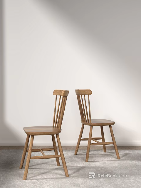 Two Modern Minimalist Wooden Leisure Chairs With Light Wood Tone Against White Wall 3d model 