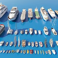 Various Boat And Ship Models Display On Blue Background With Different Sizes And Types 3d model