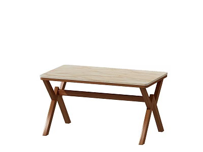 Simple Wooden Dining Table With Light Colored Top And Cross Leg Design 3d model