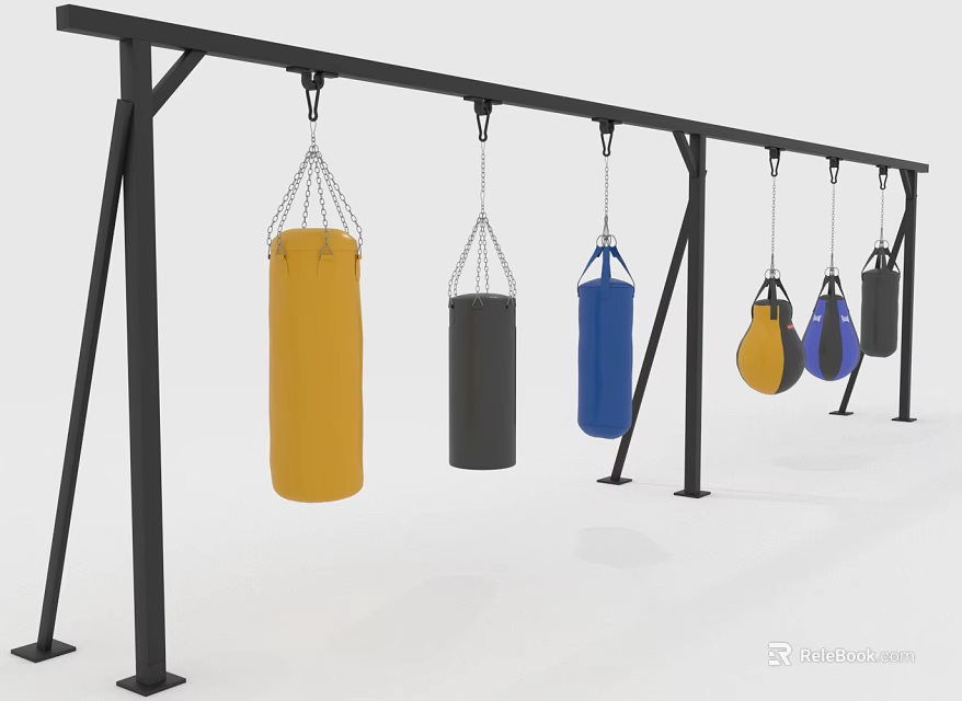 Boxing Sports Equipment With Hanging Sandbags On Metal Frame Multiple Colors 3d model 