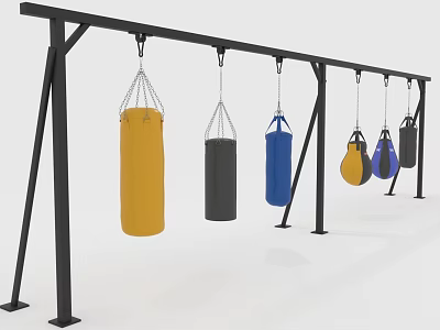 Boxing Sports Equipment With Hanging Sandbags On Metal Frame Multiple Colors 3d model