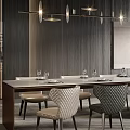 Modern Restaurant Interior Design With Dining Table Chairs Pendant Lights And Marble Elements 3d model