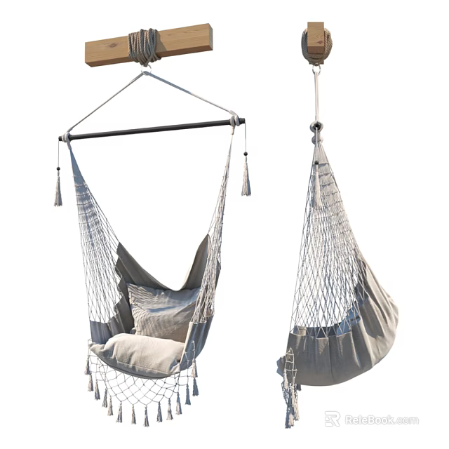 Macramé Hammock Chair With Soft Cushion And Tassels For Indoor Outdoor Use 3d model 
