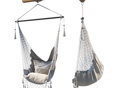 Macramé Hammock Chair With Soft Cushion And Tassels For Indoor Outdoor Use 3d model