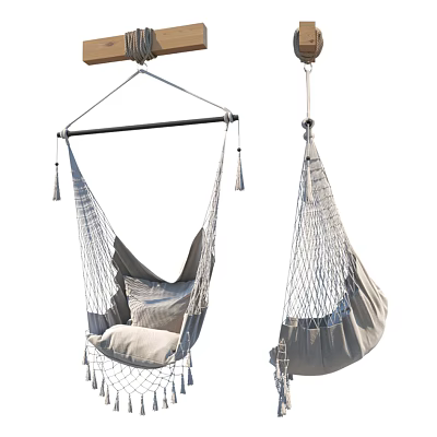 Macramé Hammock Chair With Soft Cushion And Tassels For Indoor Outdoor Use 3d model