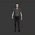 3D Game Movie Character Male Walking With Gray T Shirt Black Pants And Backpack