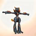 Black and Orange Doll with Horns Flame Accents Armor Like Design and Outstretched Arms