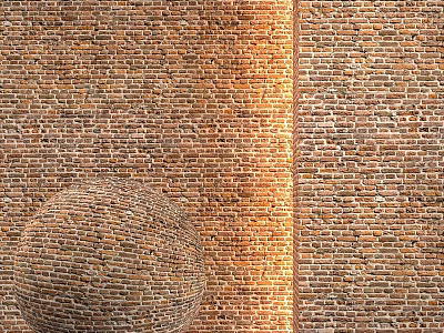 Rough Textured Brick Construction Components With Wall And Sphere Architectural Features 3d model