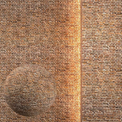 Rough Textured Brick Construction Components With Wall And Sphere Architectural Features 3d model