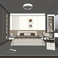Modern Bedroom Interior With Comfortable Bed Nightstand Wardrobe Area Rug And Decorative Paintings