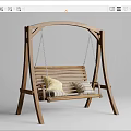 Wooden Swing Chair with Arched Frame Chain Hanging and Yellow Plaid Cushions