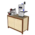 Hardware Tools Display With Red Tool Accessory And White Machine On Wooden Cabinet