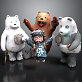 Cute Polar Bear Brown Bear Panda Bear With Child Standing Together Playfully