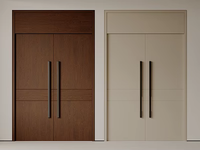 Modern Double Doors Design Featuring Dark Brown And Light Beige Wood With Metal Handles 3d model