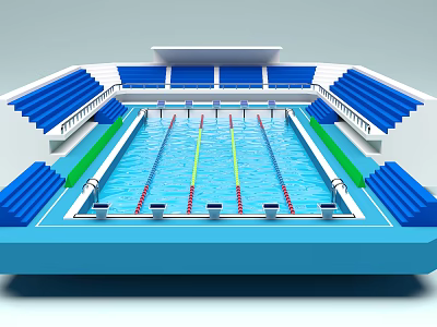 Indoor Swimming Pool With Blue Spectator Stands Lane Lines And Starting Blocks 3d model