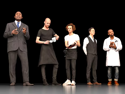 Five People Standing Together Wearing Various Casual and Professional Attire 3d model