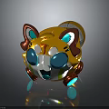 Yellow Space Exploration Toy Rover With Red Ears Blue Eyes And Orange Stripes