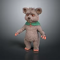 Gray Plush Bear Stuffed Toy With Green Scarf Soft Fur And Cute Standing Pose
