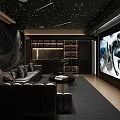 Home Theater Room Interior Design With Starry Ceiling Large Screen TV And Black Leather Sofa